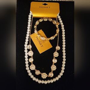 Monet Gold and White Necklace And Braclet with Crystal Details